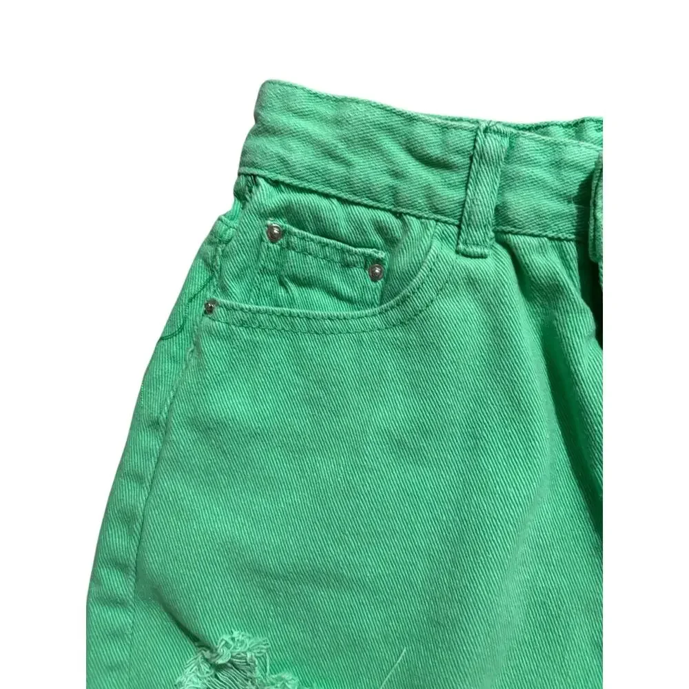 Kelly Green Raw Hem Distressed High Rise Jean Cut Off Shorts sz L